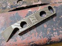 Small Brass Hurricane Keychain Pry Bar with Patina